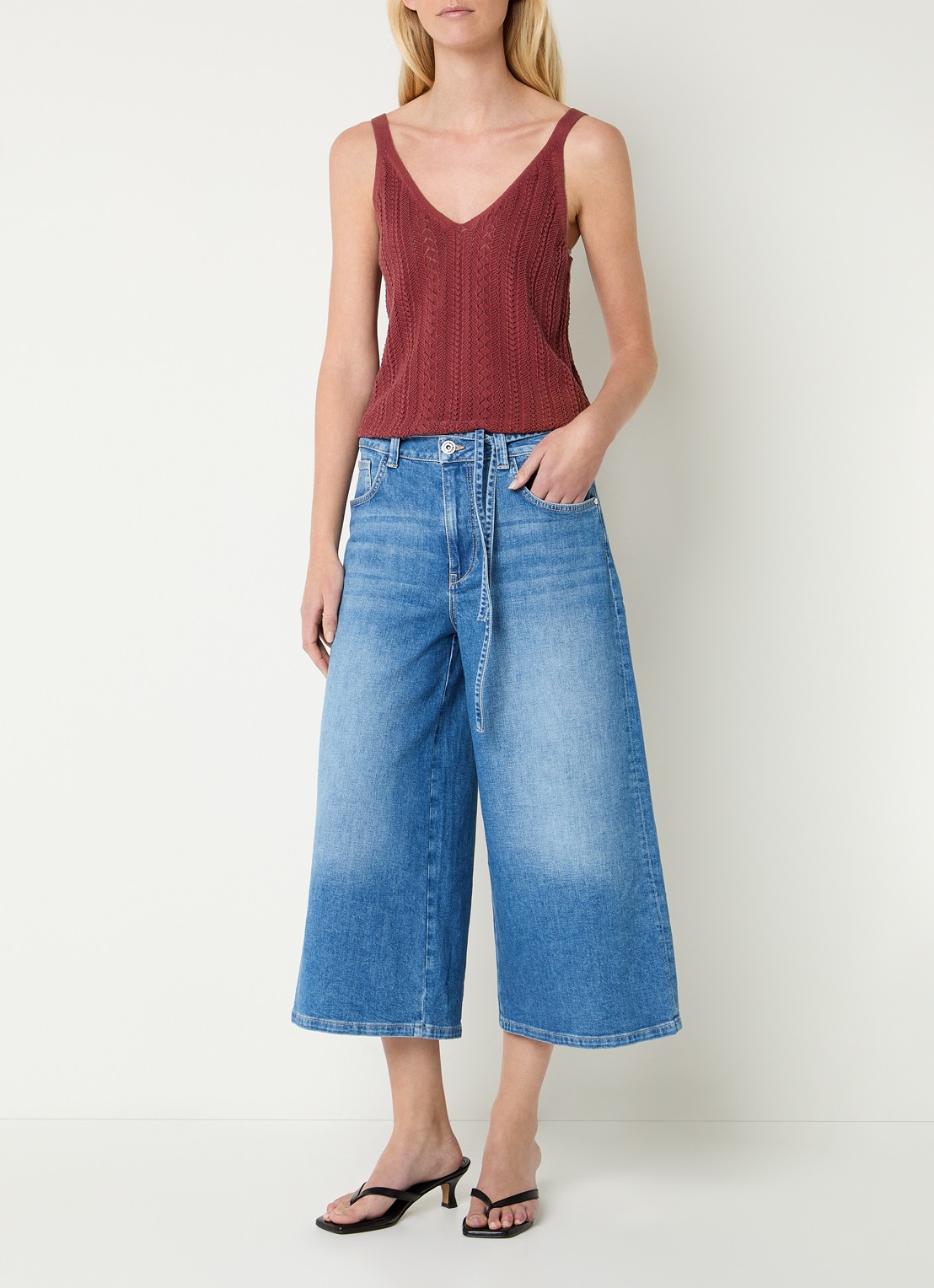 Mos Mosh MMCressida grofgebreide tanktop met opengewerkt dessin - voorkant 4 steenrood