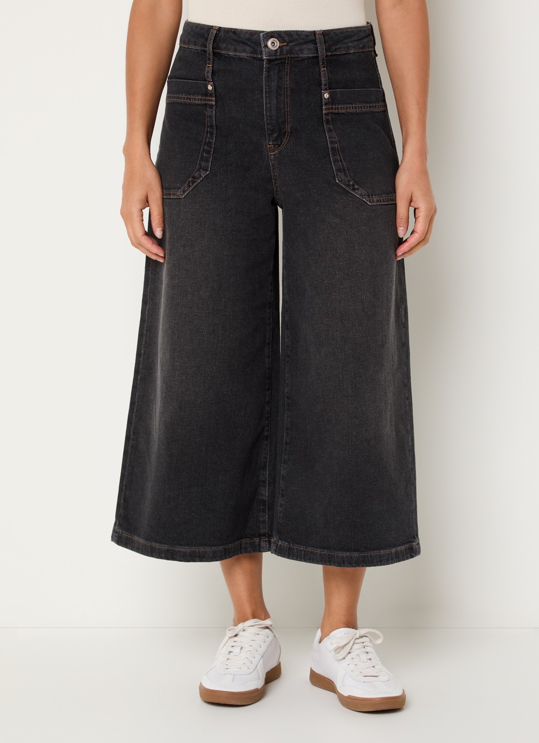 Mos Mosh MMCulotte Juventus high waist wide leg jeans met gekleurde wassing - detail 4 antraciet