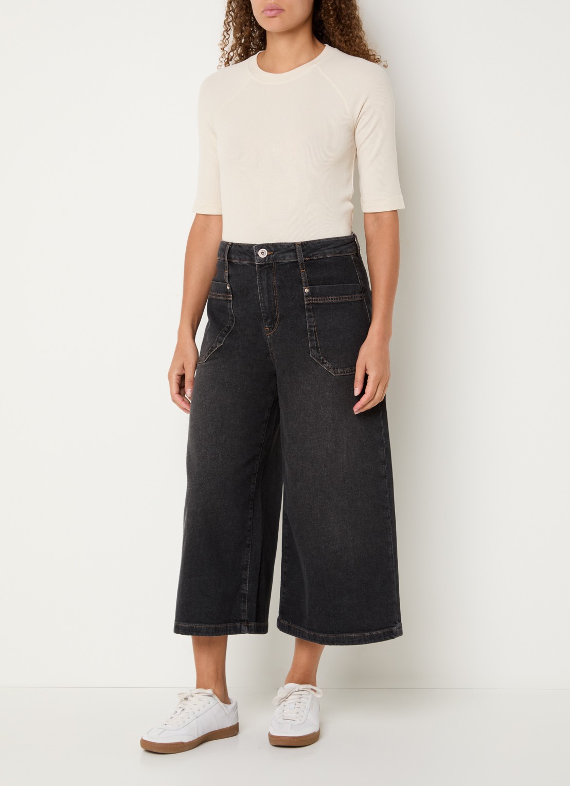 Mos Mosh MMCulotte Juventus high waist wide leg jeans met gekleurde wassing - voorkant 2 antraciet