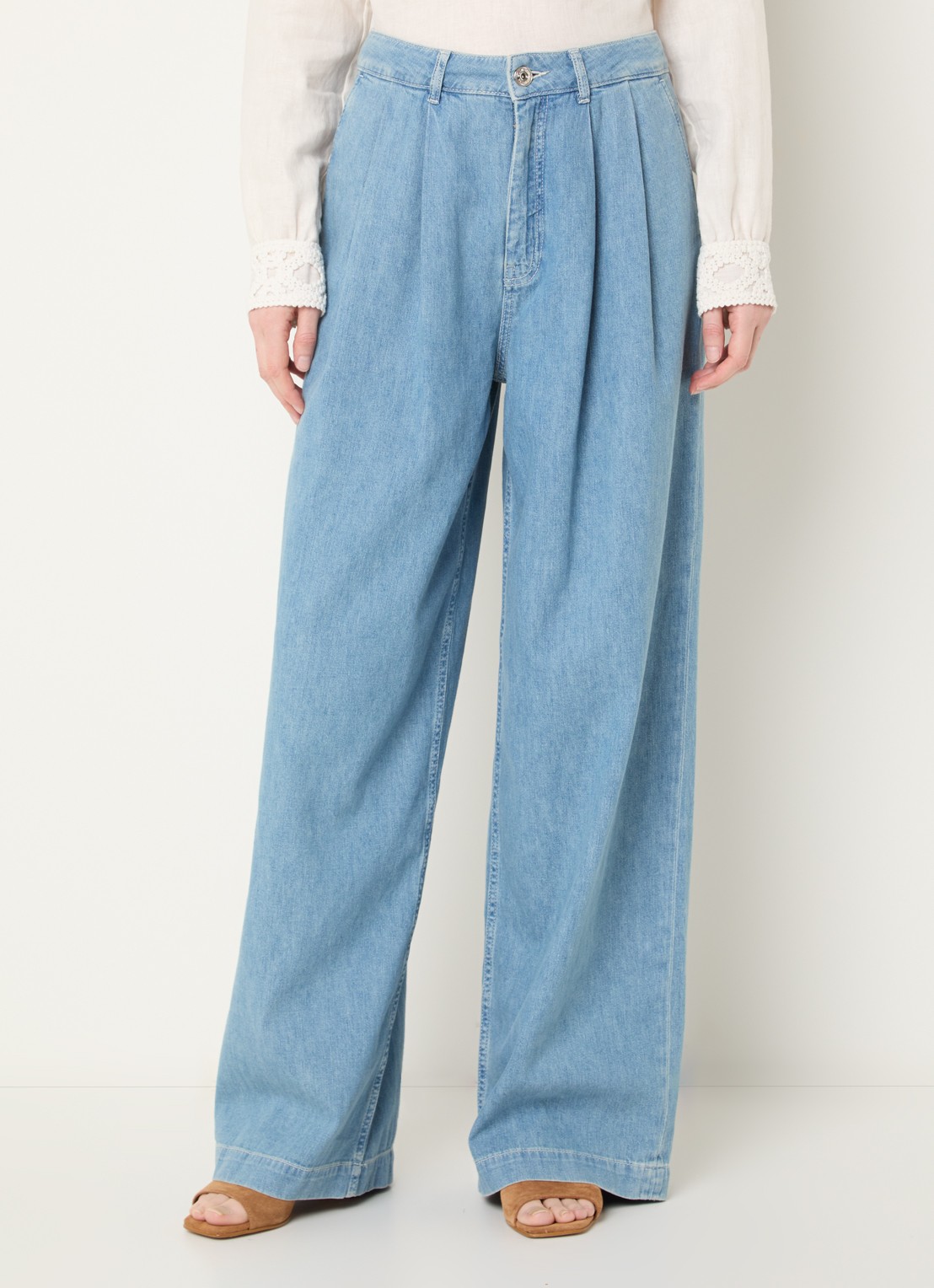 Mos Mosh MMDagny high waist wide leg jeans met lichte wassing - detail 4 indigo