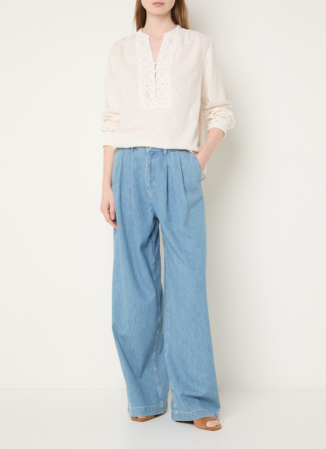 Mos Mosh MMDagny high waist wide leg jeans met lichte wassing - voorkant 2 indigo