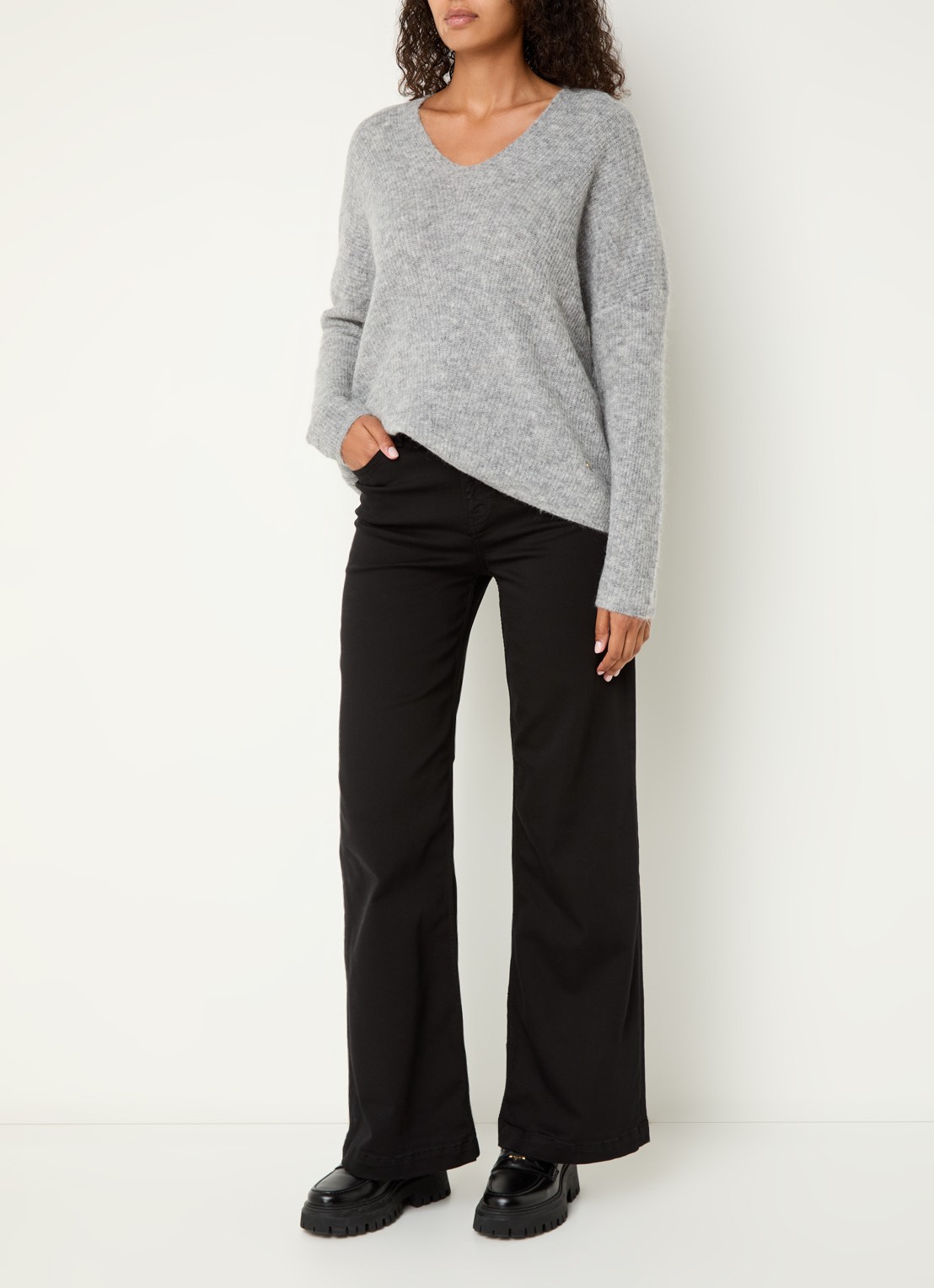 Mos Mosh MMDara high waist wide leg jeans met steekzakken - voorkant 2 zwart