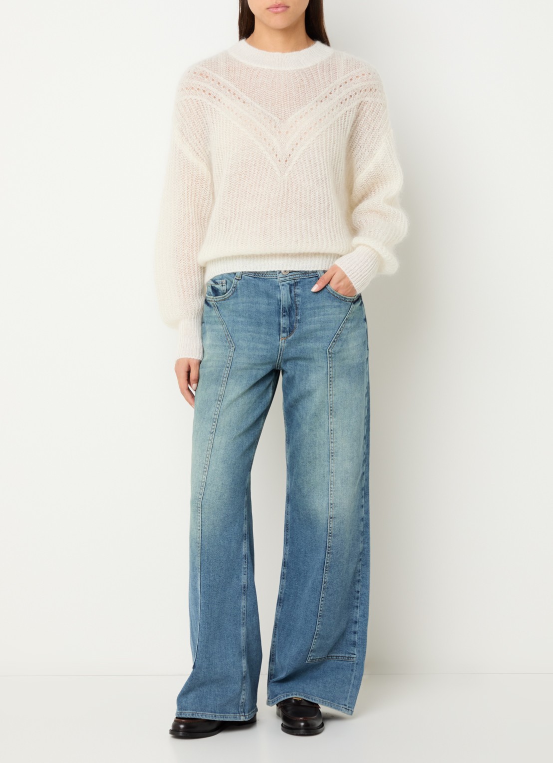 Mos Mosh MMDara Remy mid waist straight leg jeans met steekzakken - voorkant 5 indigo
