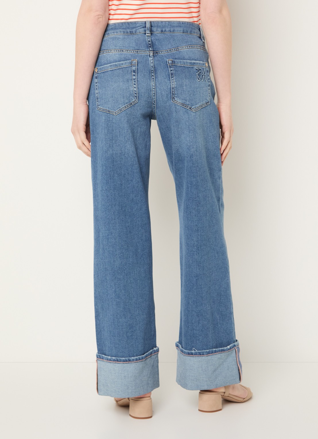 Mos Mosh MMDara Turn-up high waist straight leg jeans met medium wassing - achterkant 3 indigo