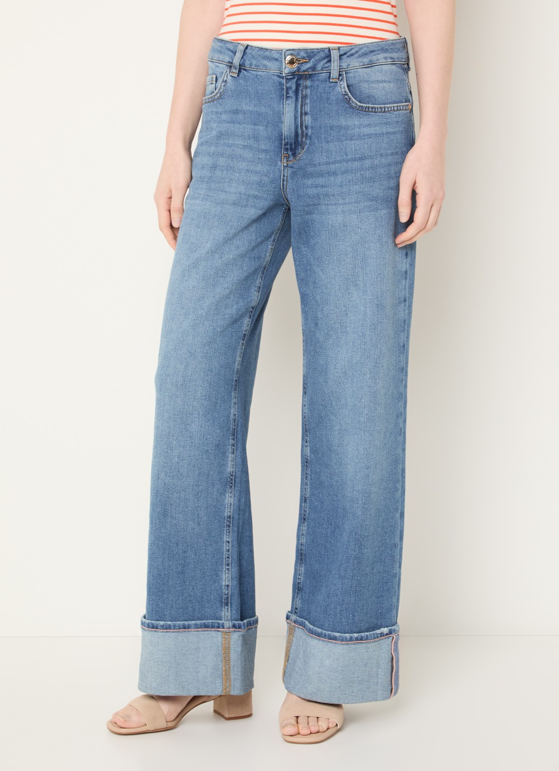 Mos Mosh MMDara Turn-up high waist straight leg jeans met medium wassing - detail 4 indigo