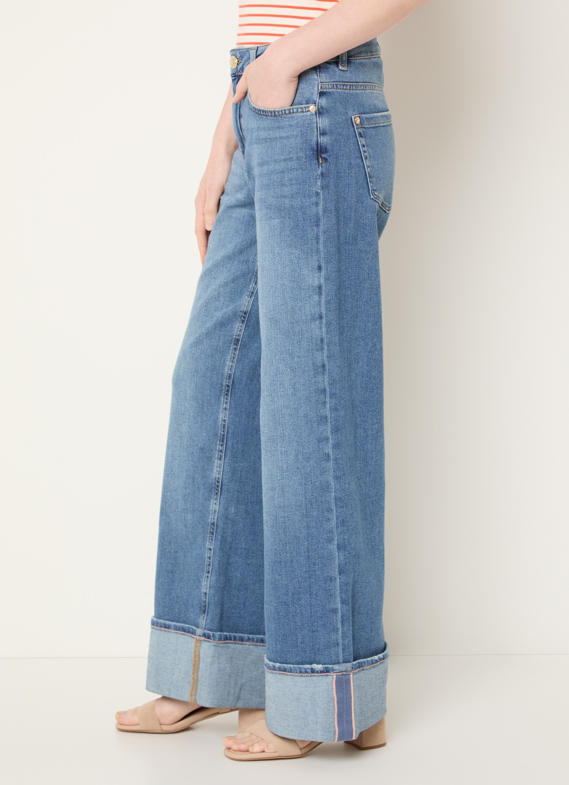 Mos Mosh MMDara Turn-up high waist straight leg jeans met medium wassing - detail 5 indigo