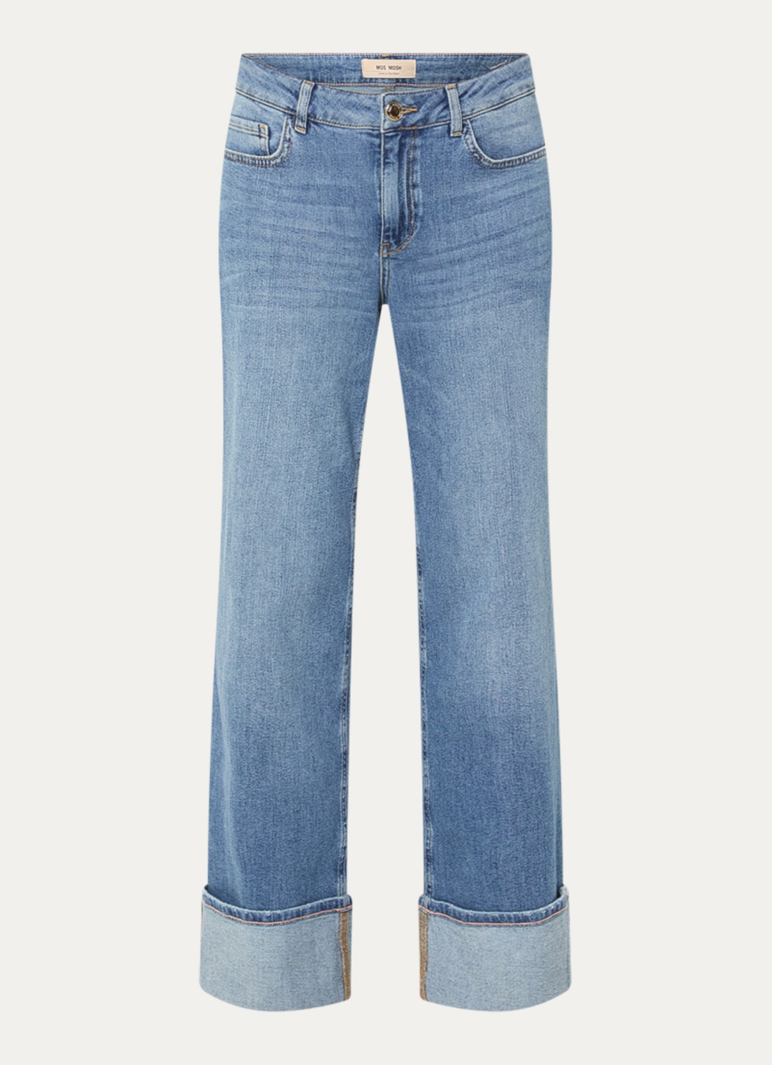 Mos Mosh MMDara Turn-up high waist straight leg jeans met medium wassing - voorkant indigo