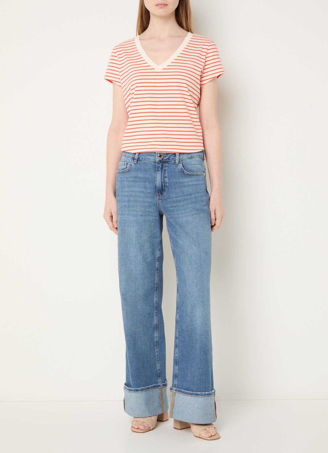 Mos Mosh MMDara Turn-up high waist straight leg jeans met medium wassing - voorkant 2 indigo