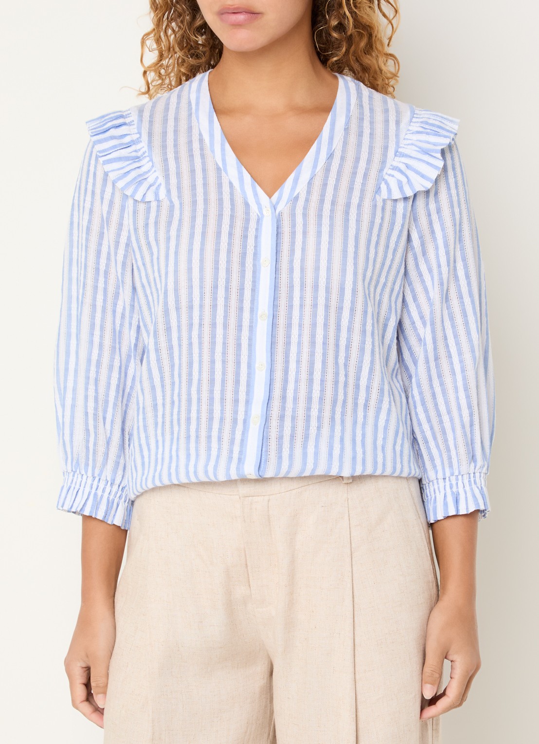 Mos Mosh MMDebby blouse met streepprint - detail 3 lichtblauw