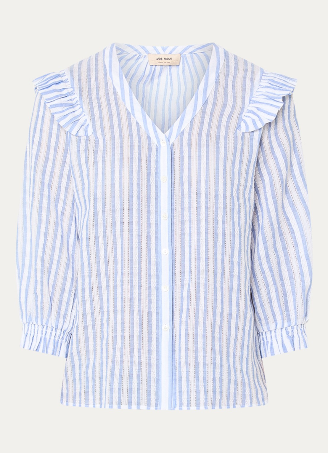 Mos Mosh MMDebby blouse met streepprint - voorkant lichtblauw