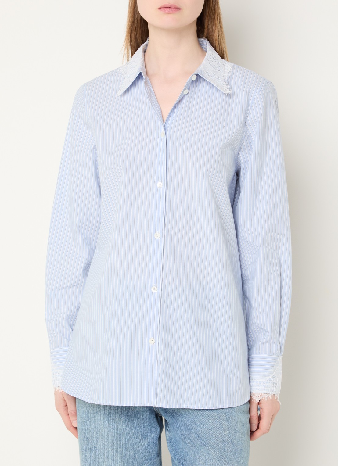 Mos Mosh MMElinda blouse met streepprint en broderie - detail 4 blauw