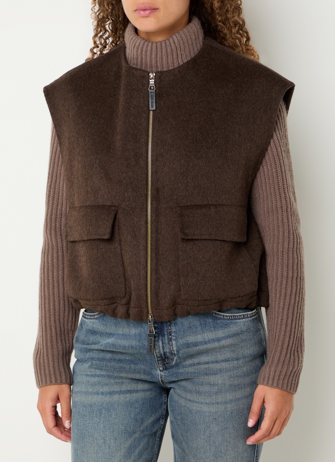 Mos Mosh MMElise bodywarmer in wolblend met opgestikte zakken - detail 3 bruin