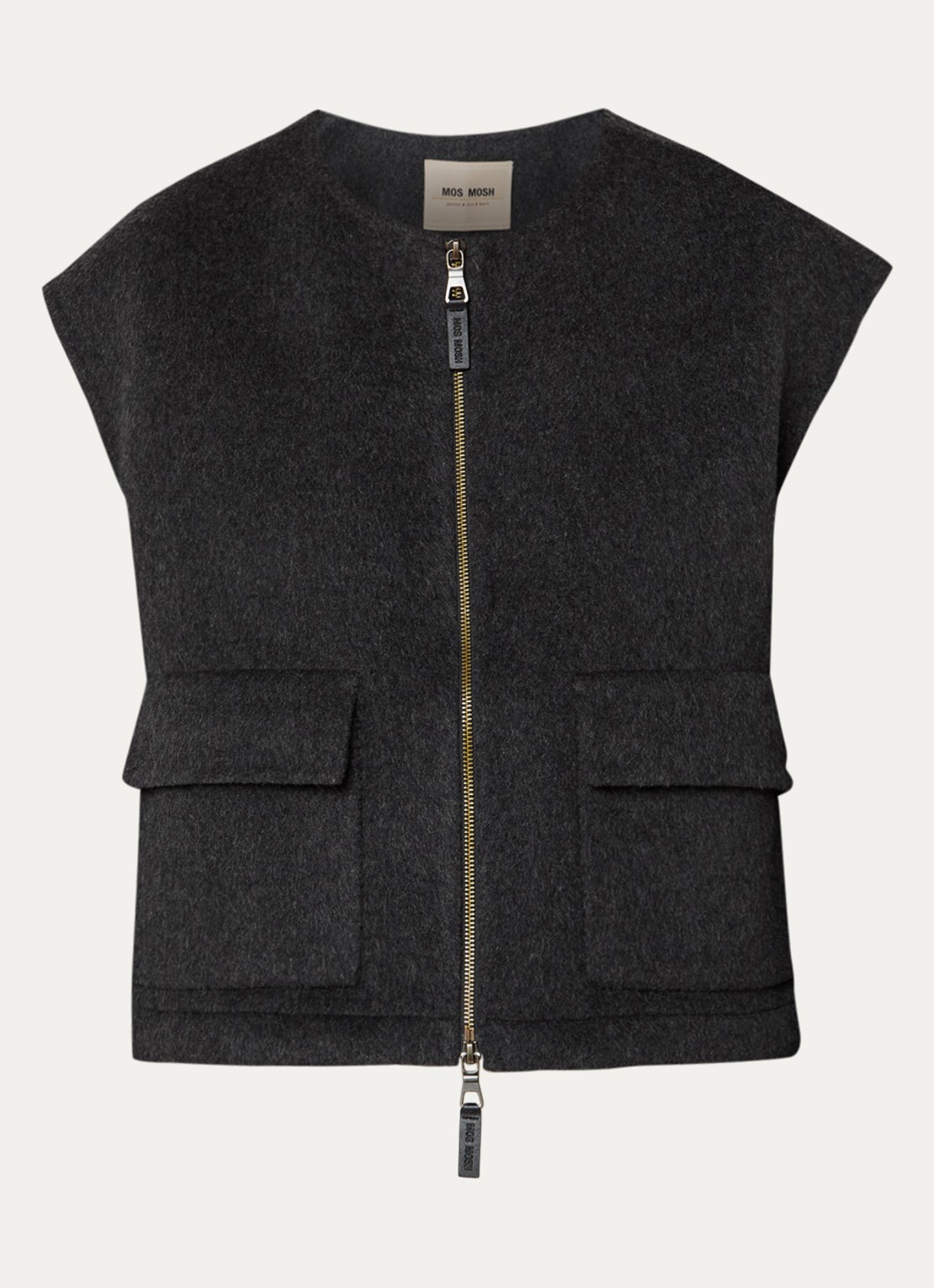 Mos Mosh MMElise bodywarmer in wolblend met opgestikte zakken - voorkant 2 donkergrijs