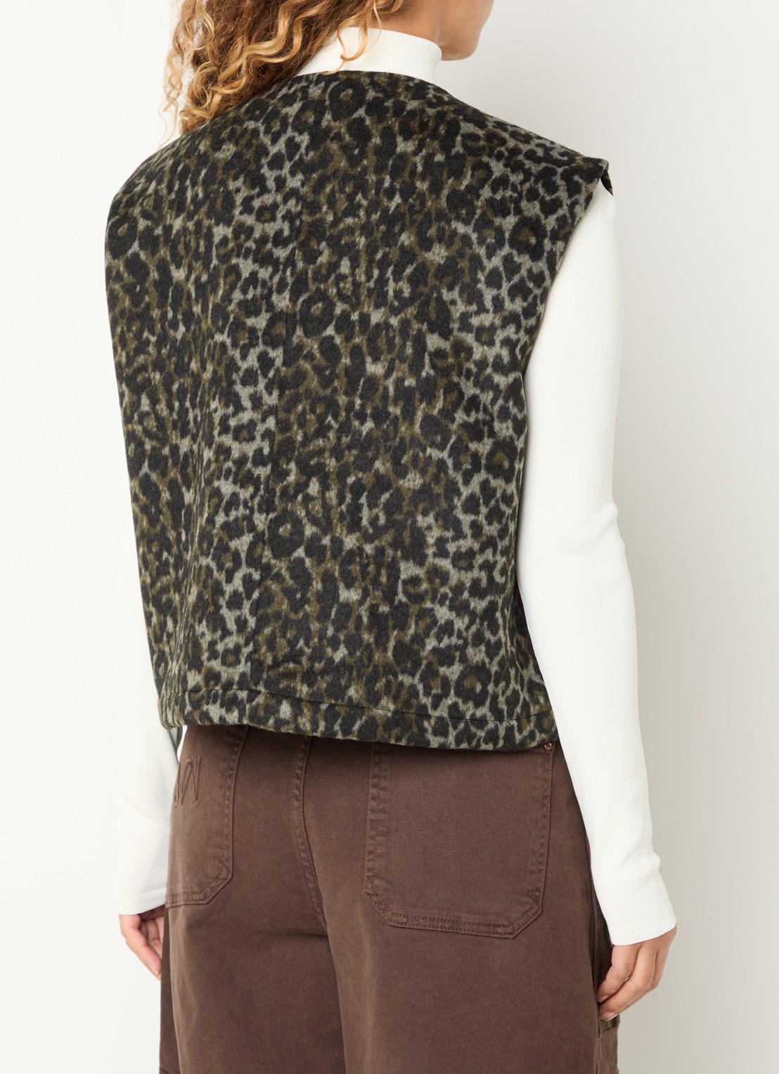 Mos Mosh MMElise Leo vest in wolblend met panterprint - achterkant 4 zwart
