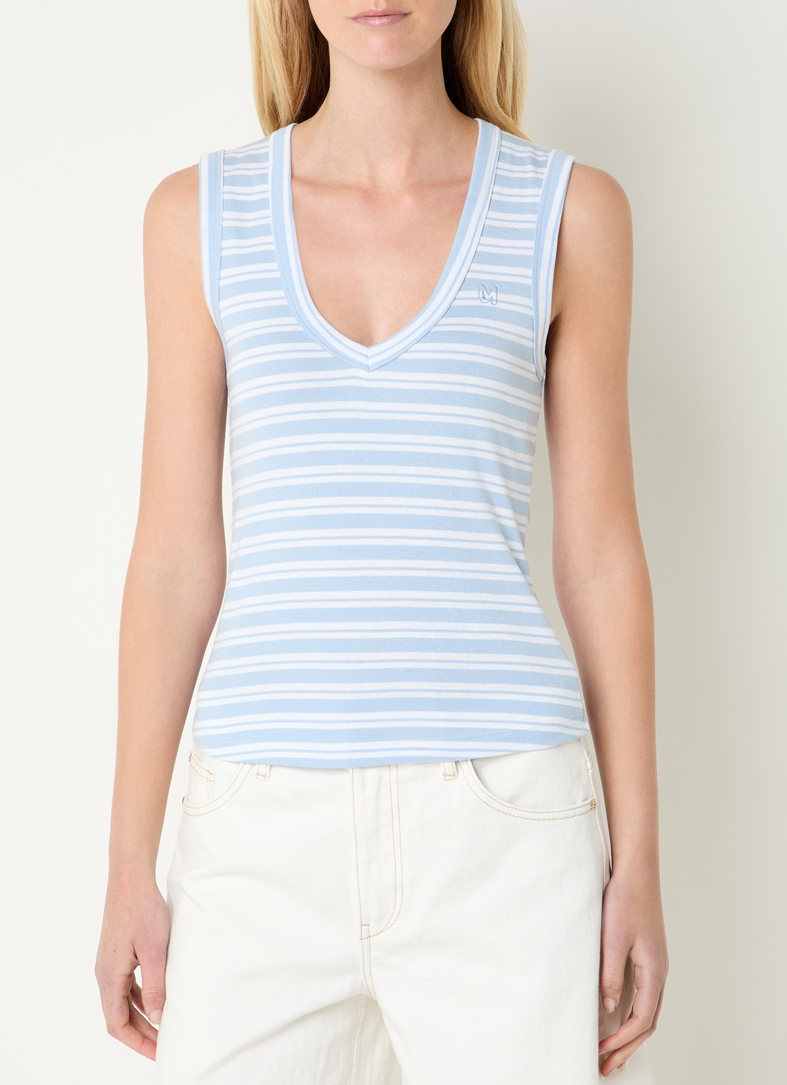 Mos Mosh MMElle tanktop met streepprint - detail 4 lichtblauw