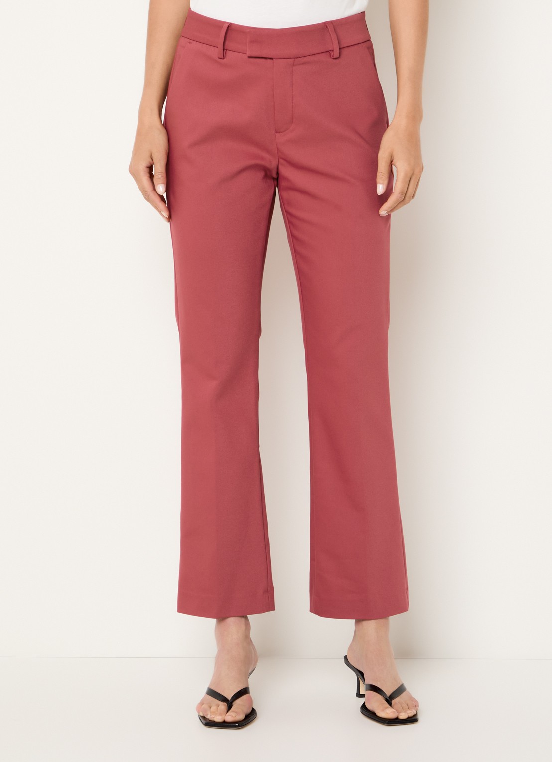 Mos Mosh MMEllen mid waist straight fit cropped chino met steekzakken - detail 4 donkerrood