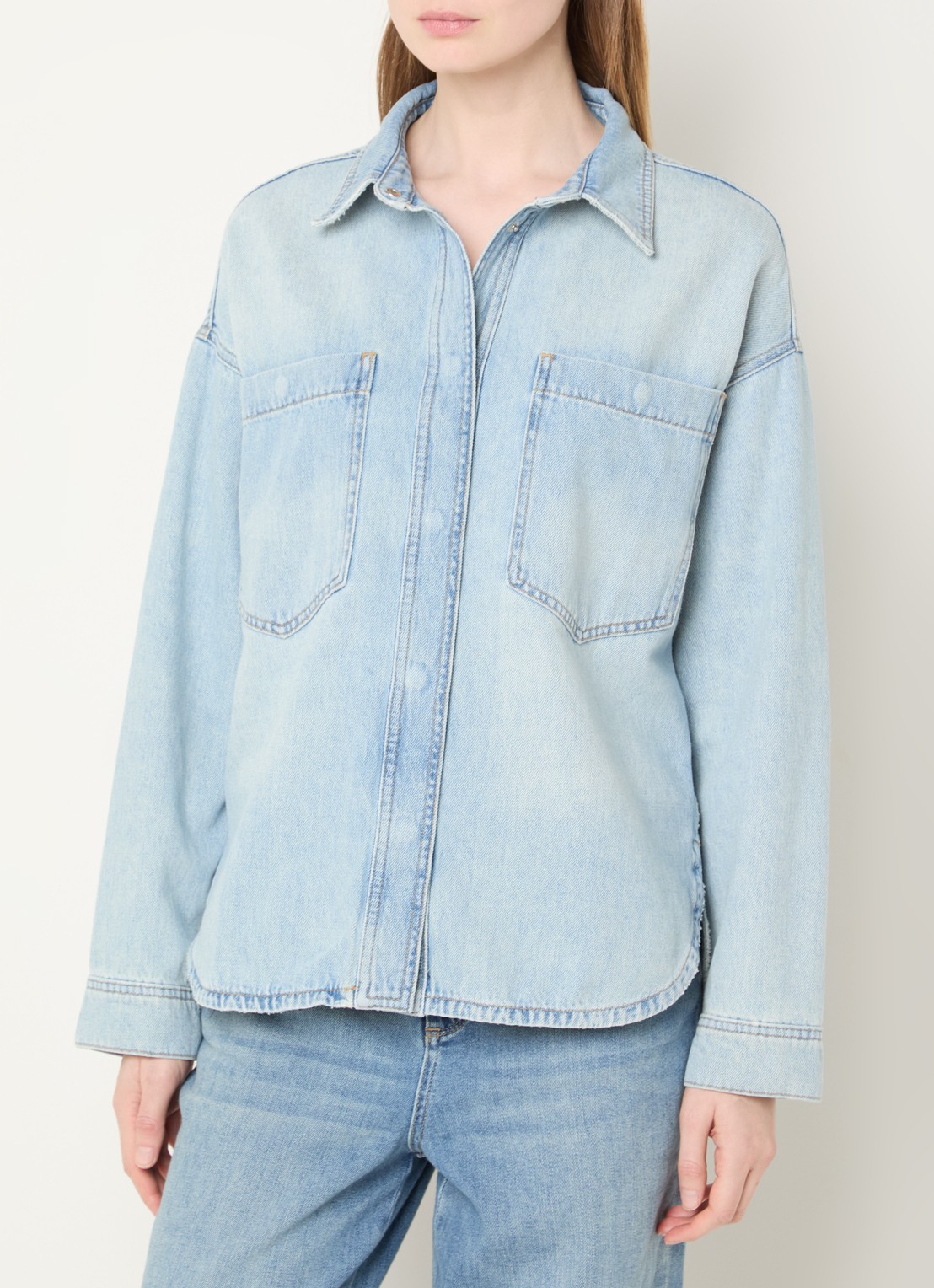 Mos Mosh MMEmm blouse van denim met studs - achterkant 4 lichtblauw