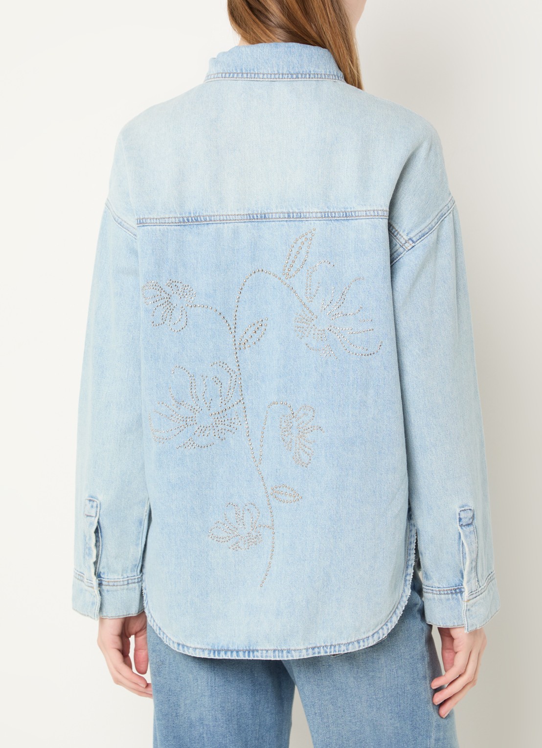 Mos Mosh MMEmm blouse van denim met studs - detail 3 lichtblauw