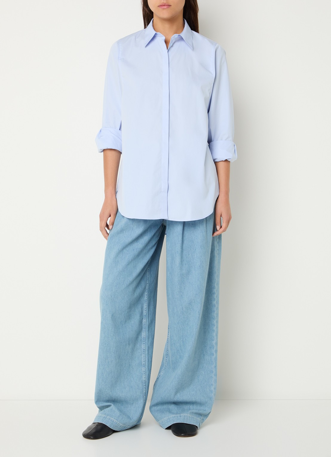 Mos Mosh MMEnola blouse van katoen - voorkant 2 lichtblauw