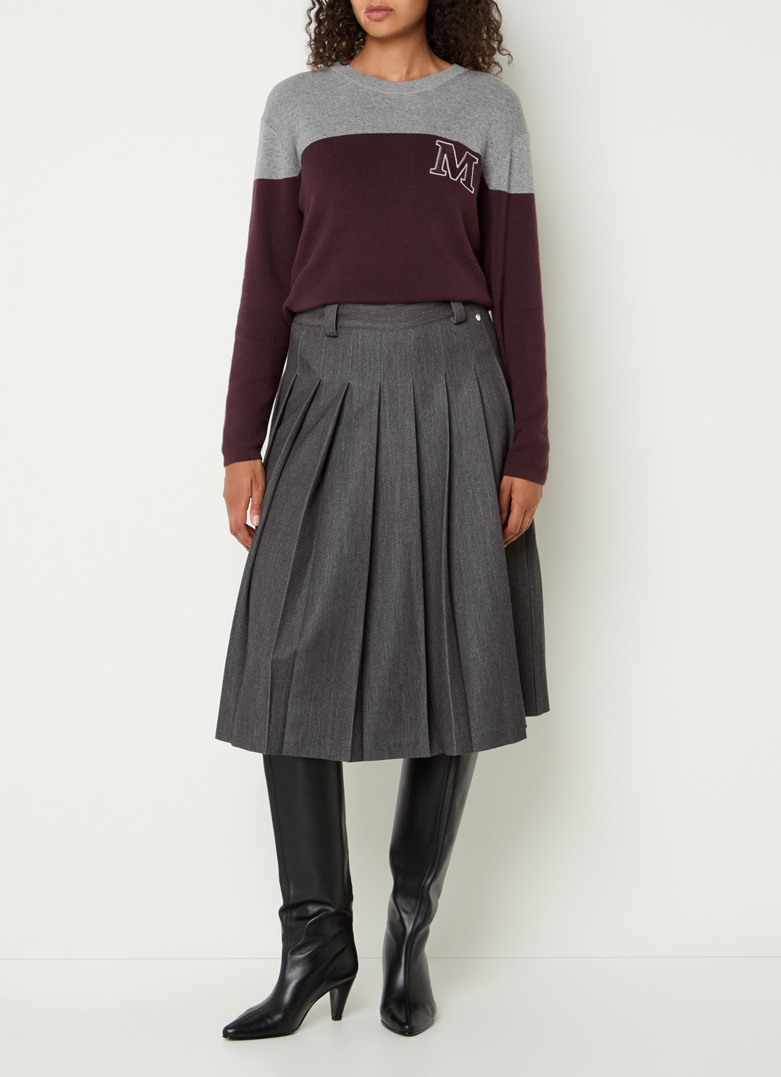 Mos Mosh MMFast fijngebreide pullover met logoborduring - voorkant 2 aubergine