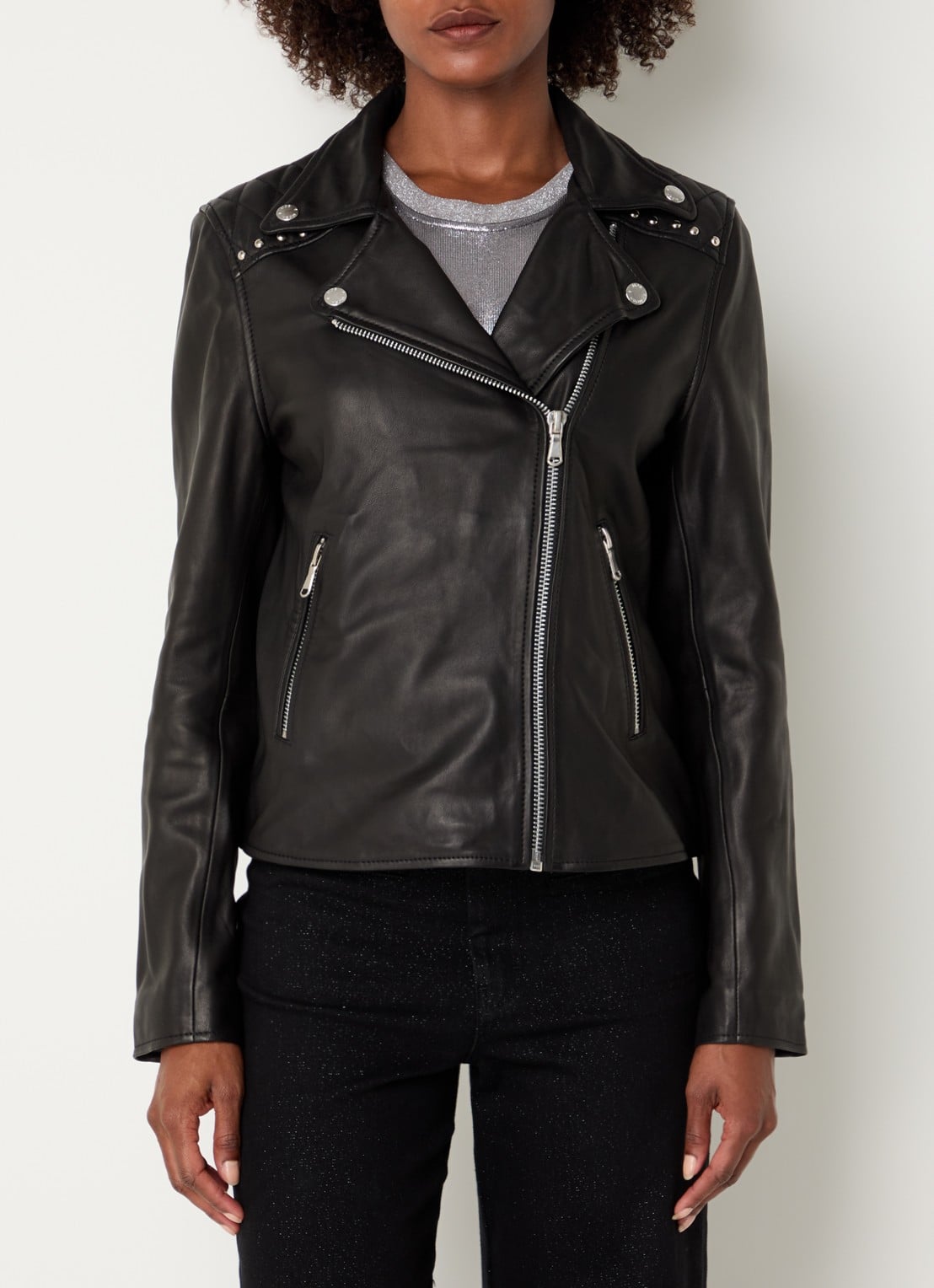 Mos Mosh MMGoha bikerjack van schapenleer - detail zwart