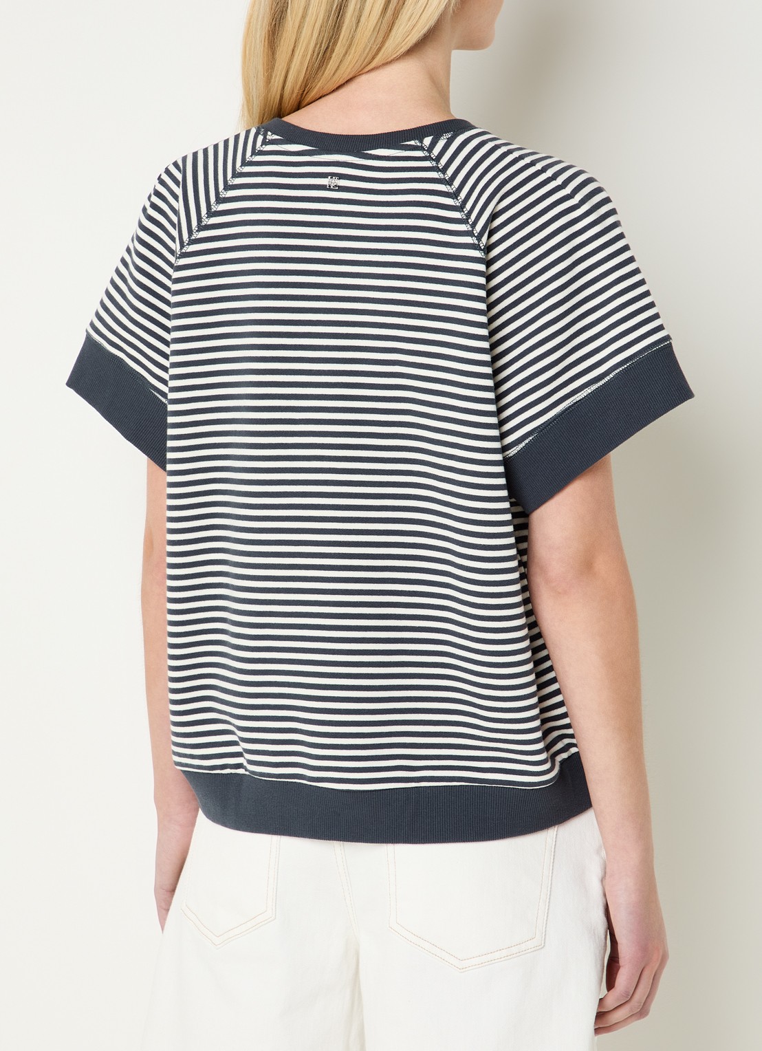 Mos Mosh MMHolt fijngebreide top met streepprint - achterkant donkerblauw