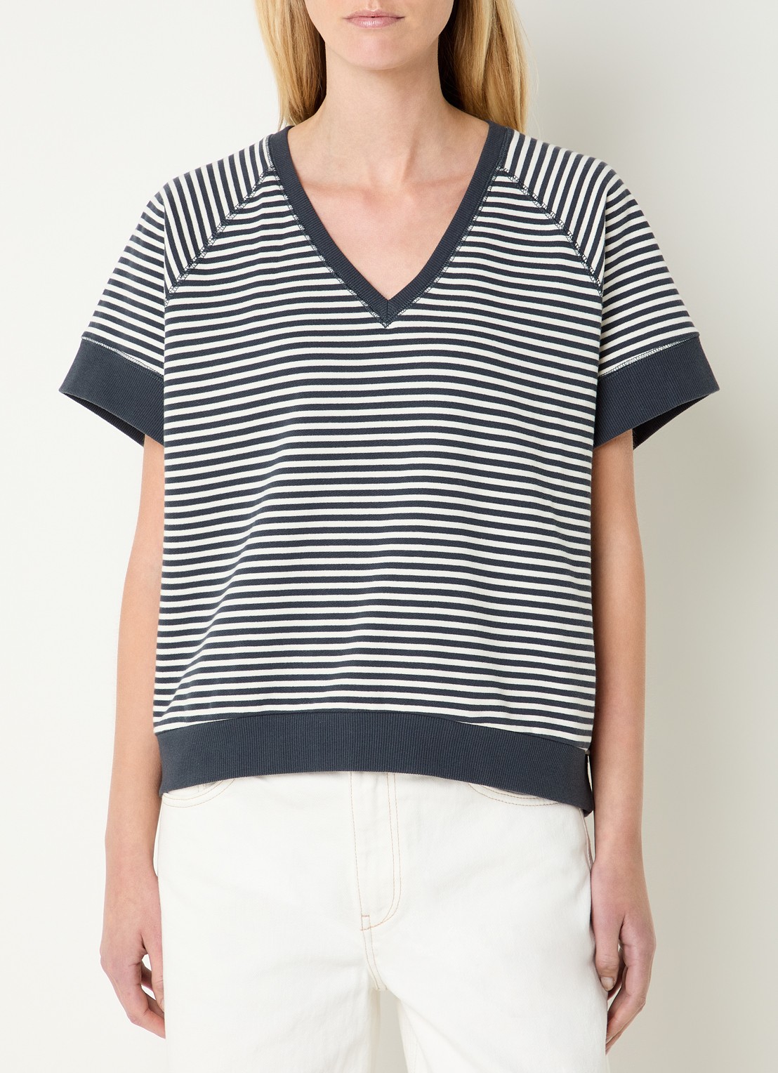 Mos Mosh MMHolt fijngebreide top met streepprint - detail 2 donkerblauw