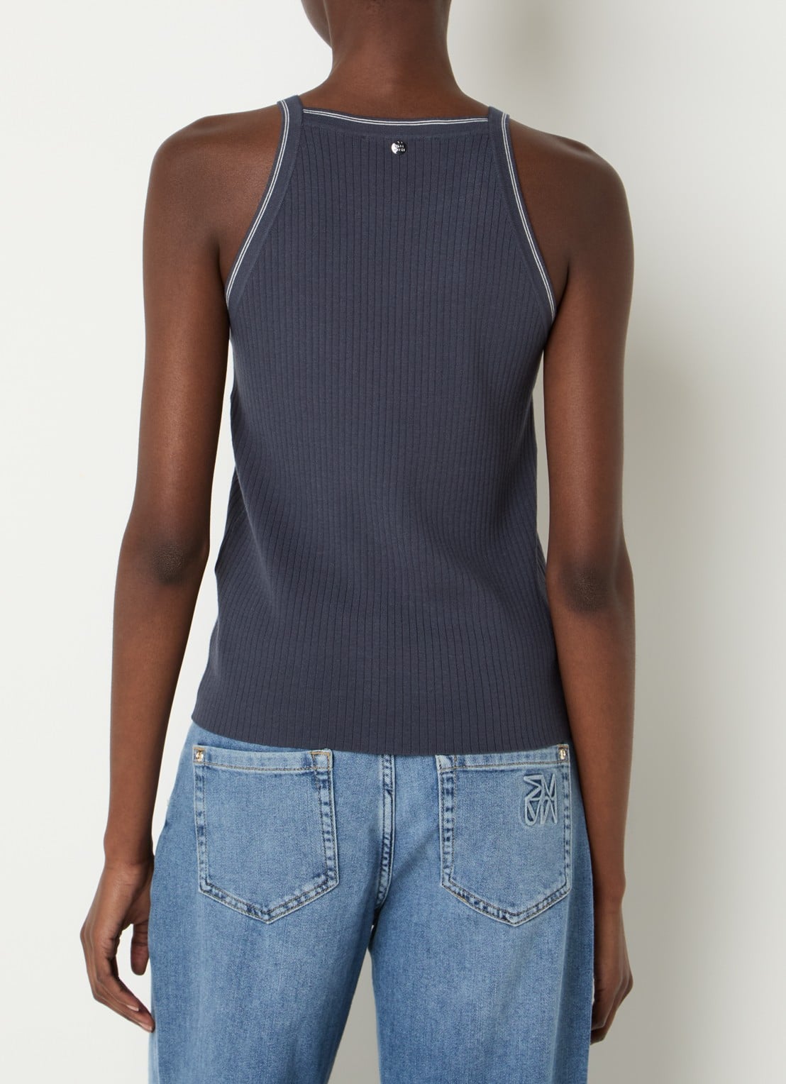 Mos Mosh MMImanja tanktop in zijdeblend met ribstructuur - achterkant 4 donkerblauw