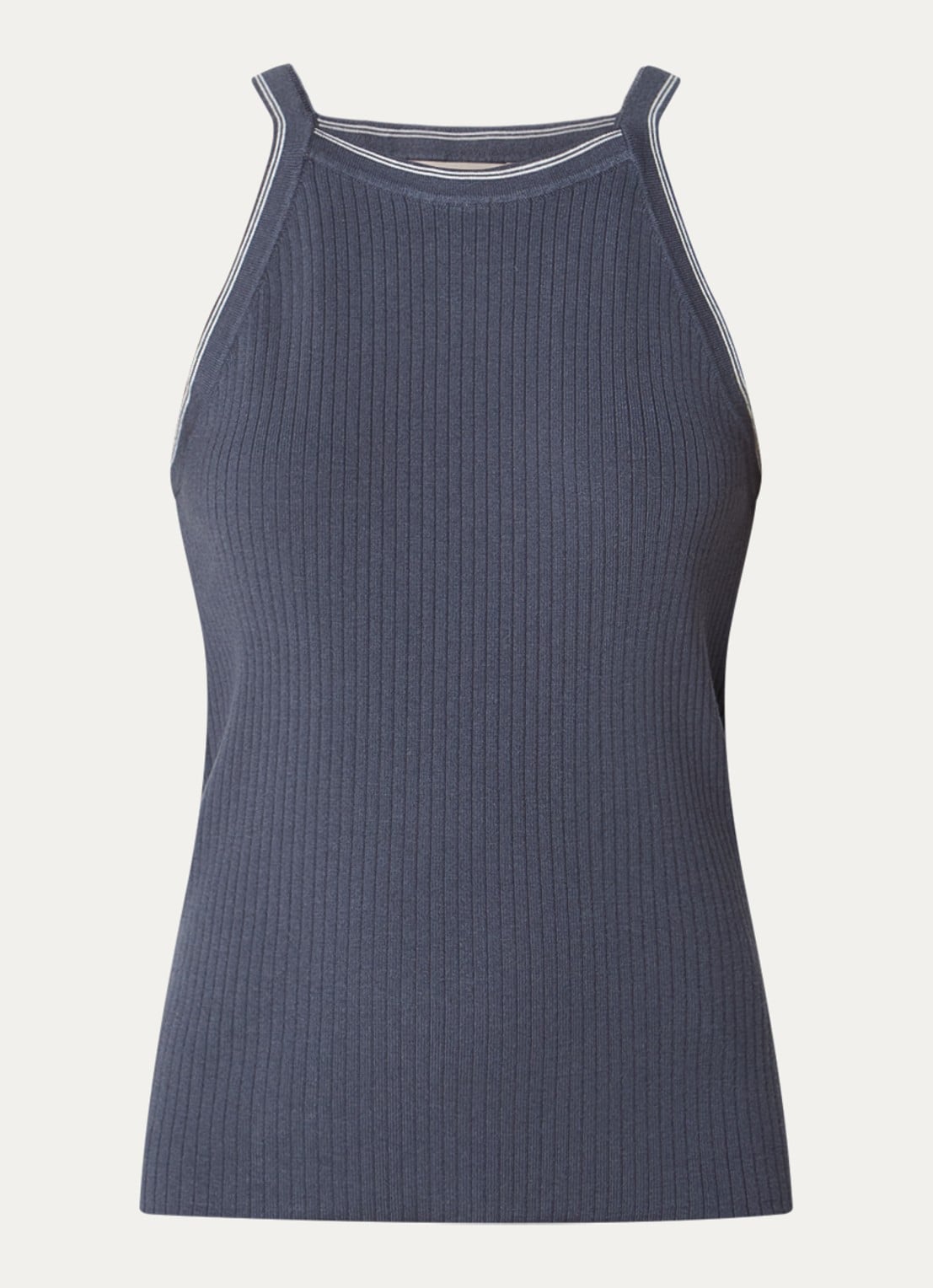 Mos Mosh MMImanja tanktop in zijdeblend met ribstructuur - voorkant 2 donkerblauw