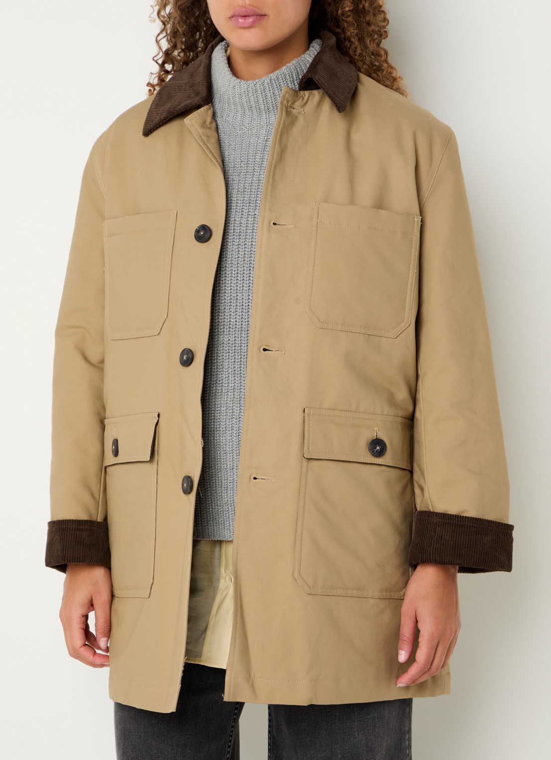 Mos Mosh MMIsabella Ana gewatteerd jack met details van corduroy - detail camel