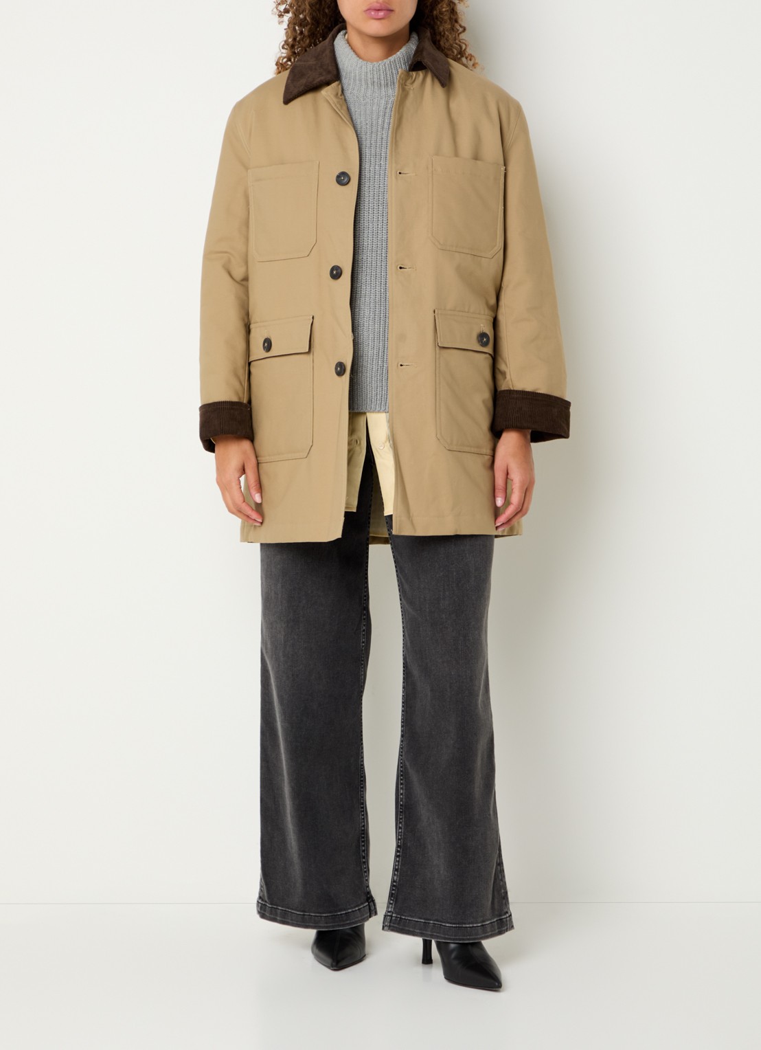 Mos Mosh MMIsabella Ana gewatteerd jack met details van corduroy - voorkant 4 camel