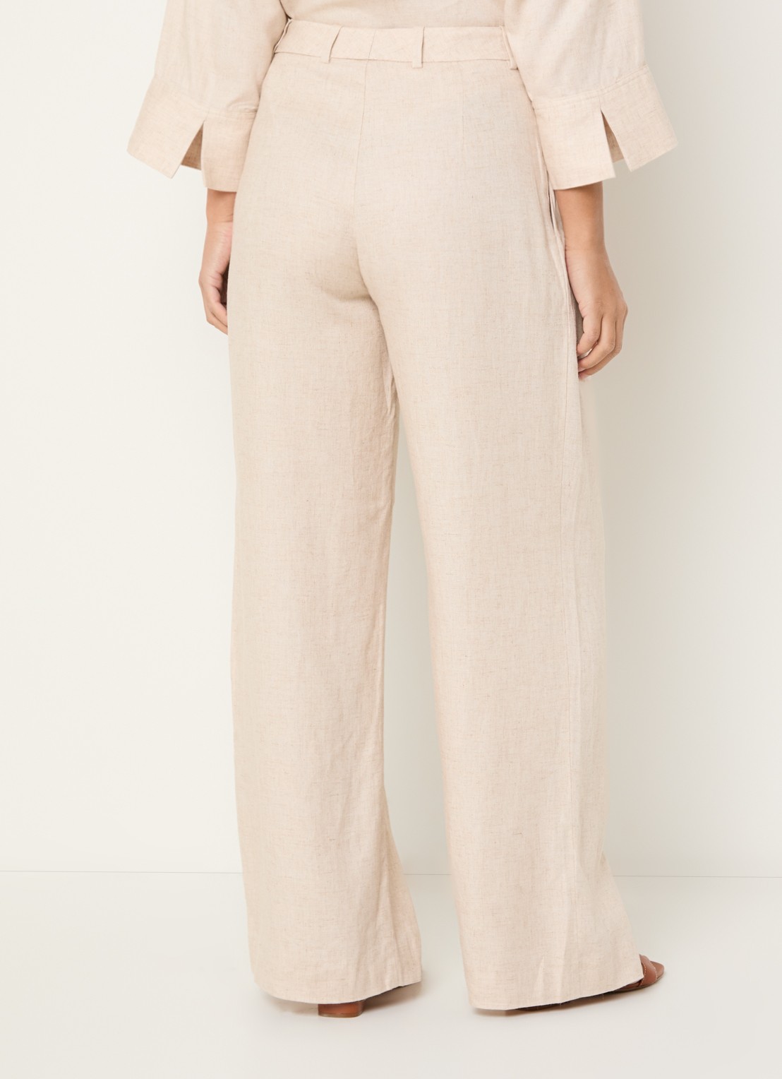 Mos Mosh MMIssa high waist wide fit pantalon in linnenblend - achterkant 4 beige