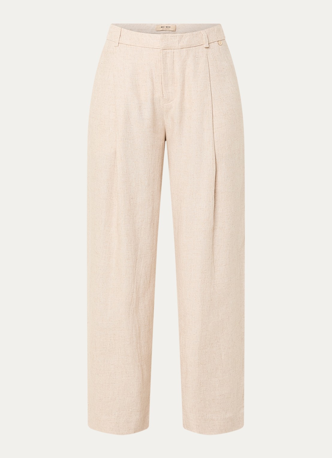 Mos Mosh MMIssa high waist wide fit pantalon in linnenblend - voorkant 2 beige