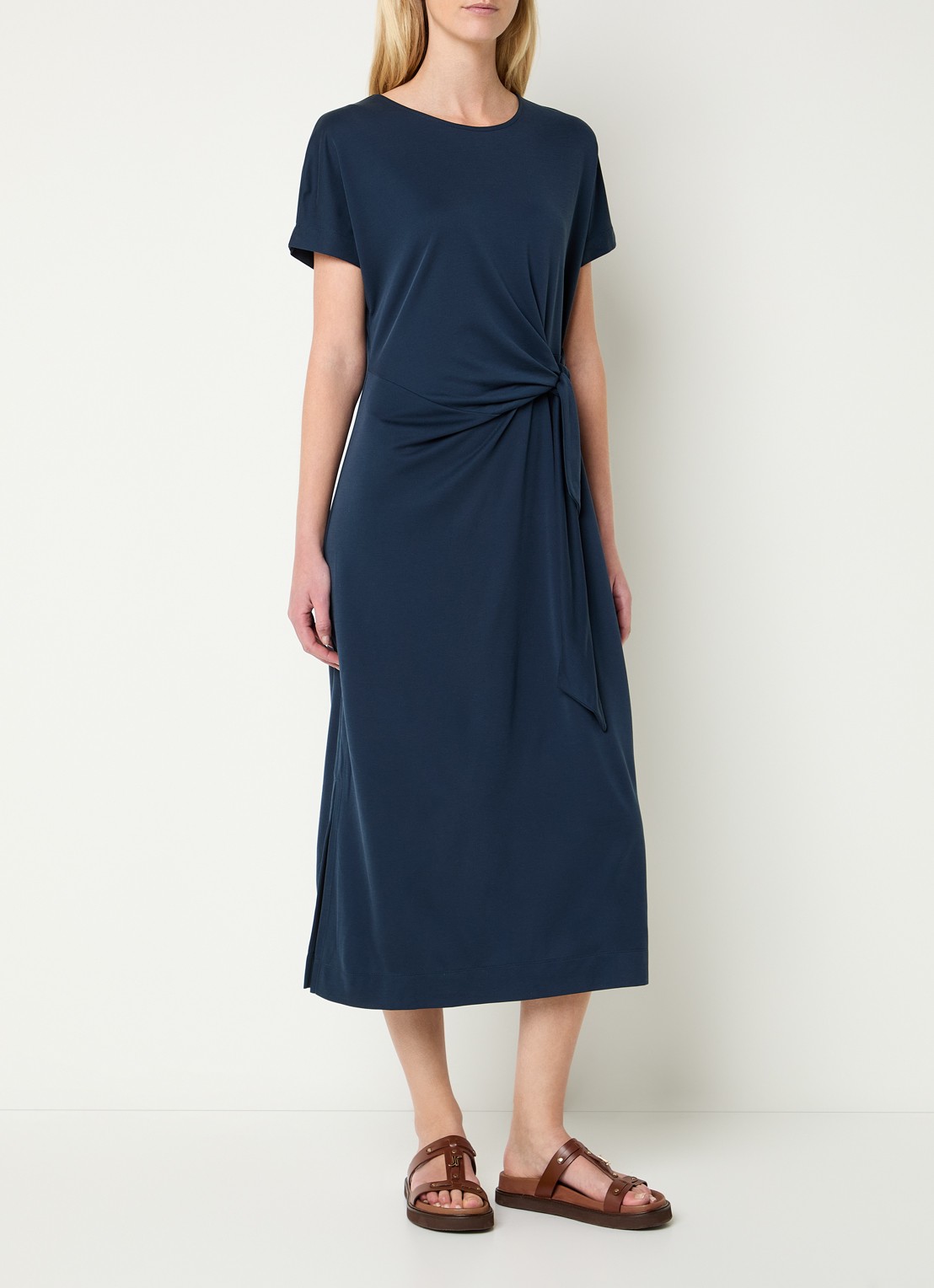 Mos Mosh MMJuliette midi jurk met strikdetail - detail 2 donkerblauw