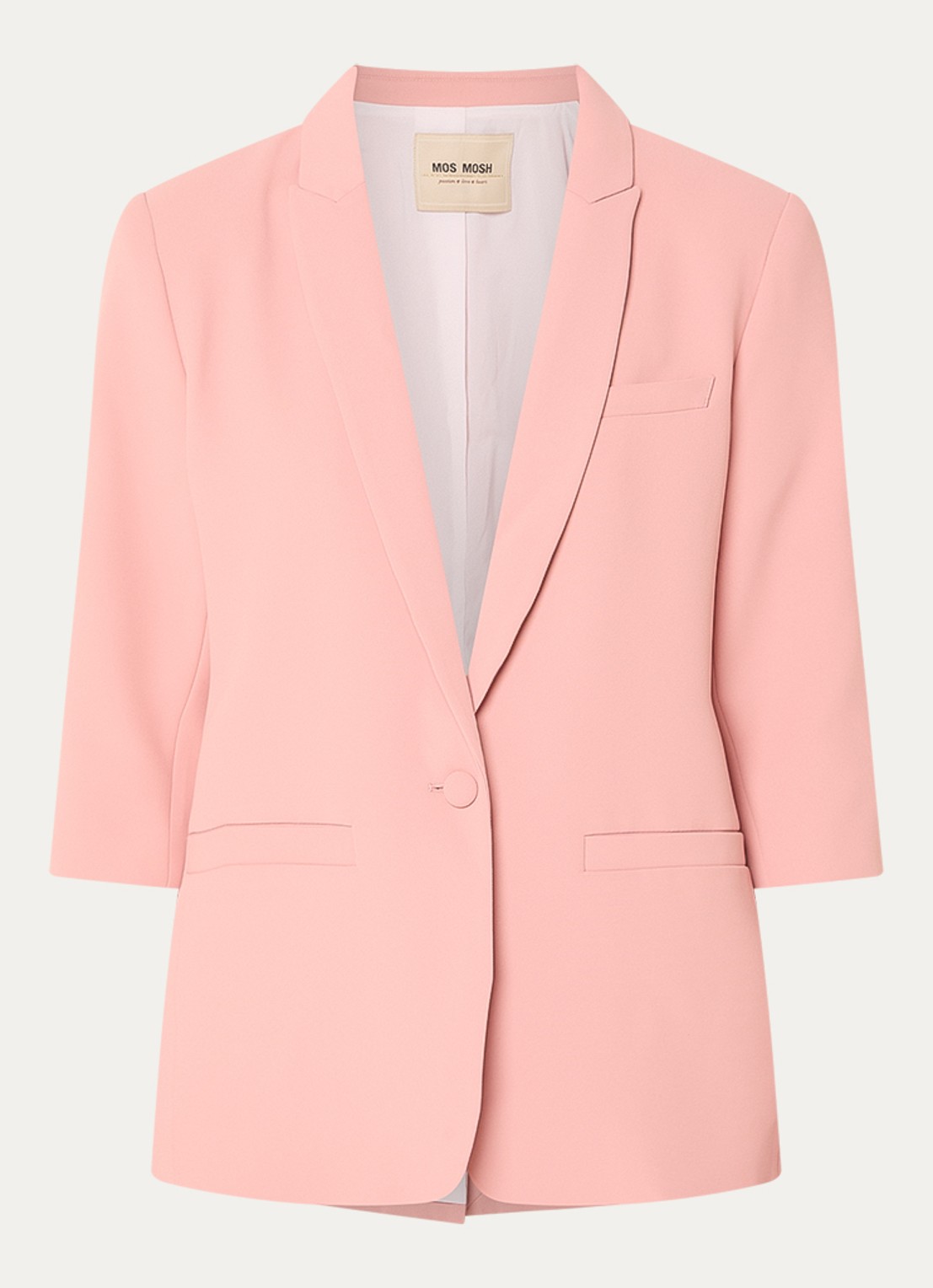 Mos Mosh MMJunie Miley blazer met sjaalkraag en paspelzakken - voorkant roze