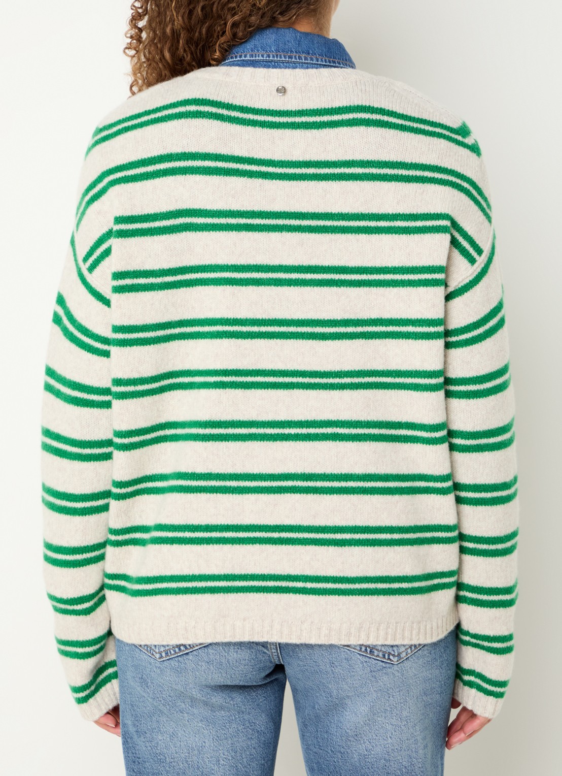 Mos Mosh MMKai grofgebreide pullover in wolblend met streepprint - achterkant 3 groen