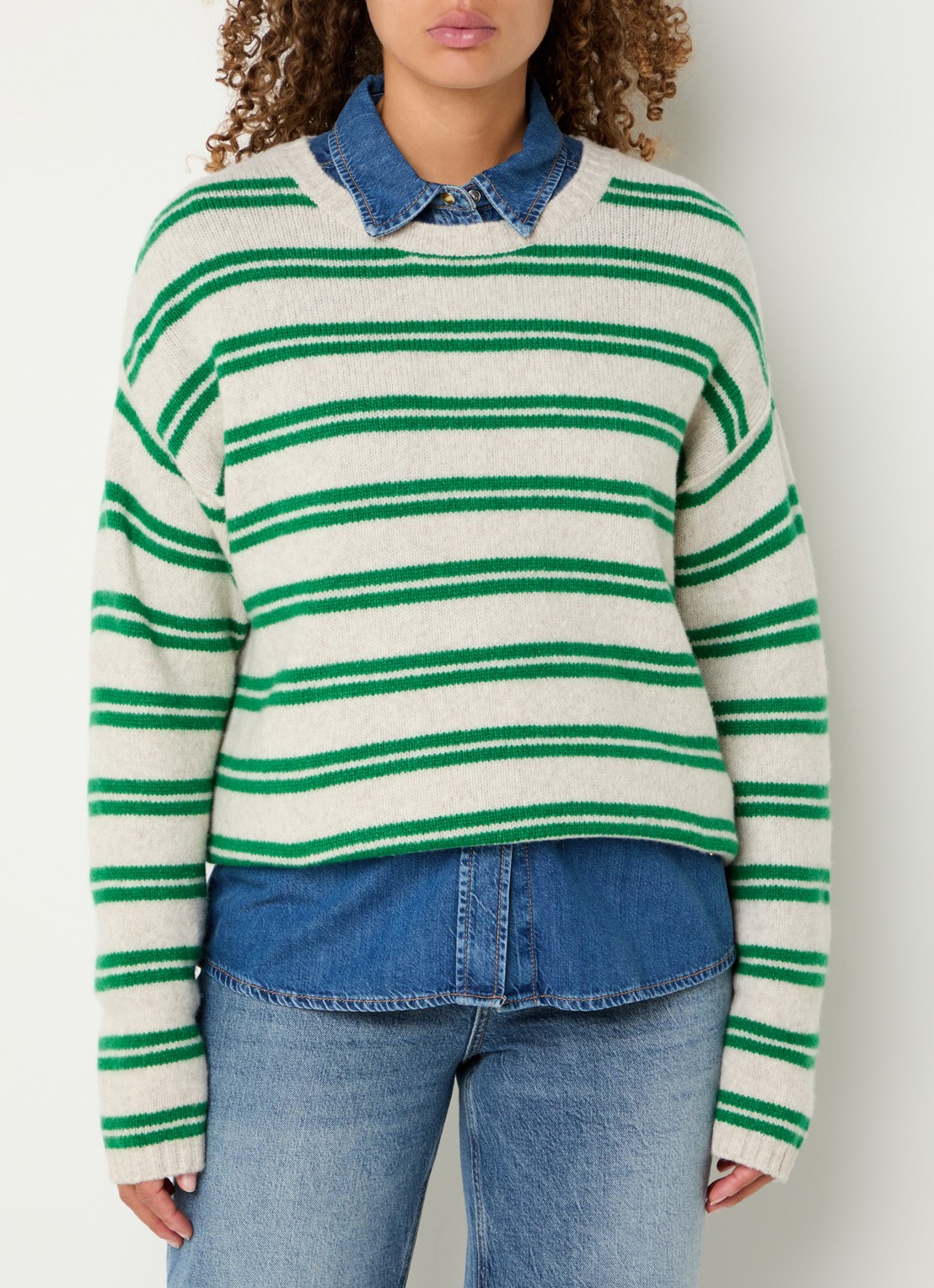 Mos Mosh MMKai grofgebreide pullover in wolblend met streepprint - detail 4 groen