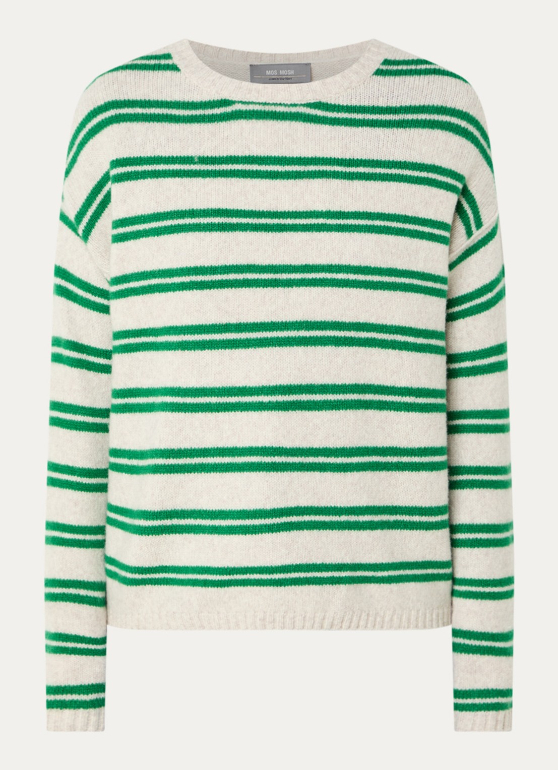 Mos Mosh MMKai grofgebreide pullover in wolblend met streepprint - voorkant groen