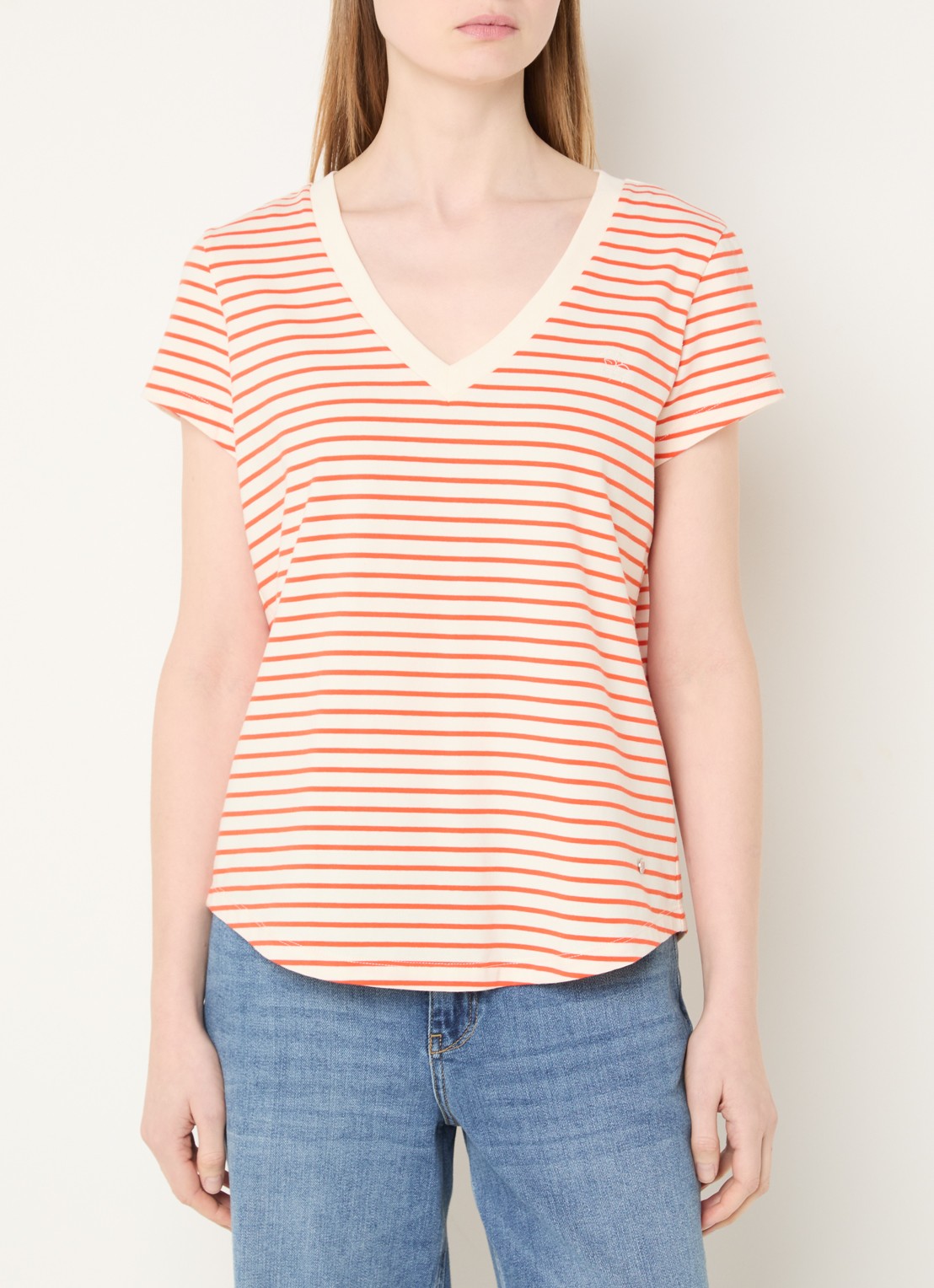 Mos Mosh MMKala T-shirt met streepprint - detail 3 oranje