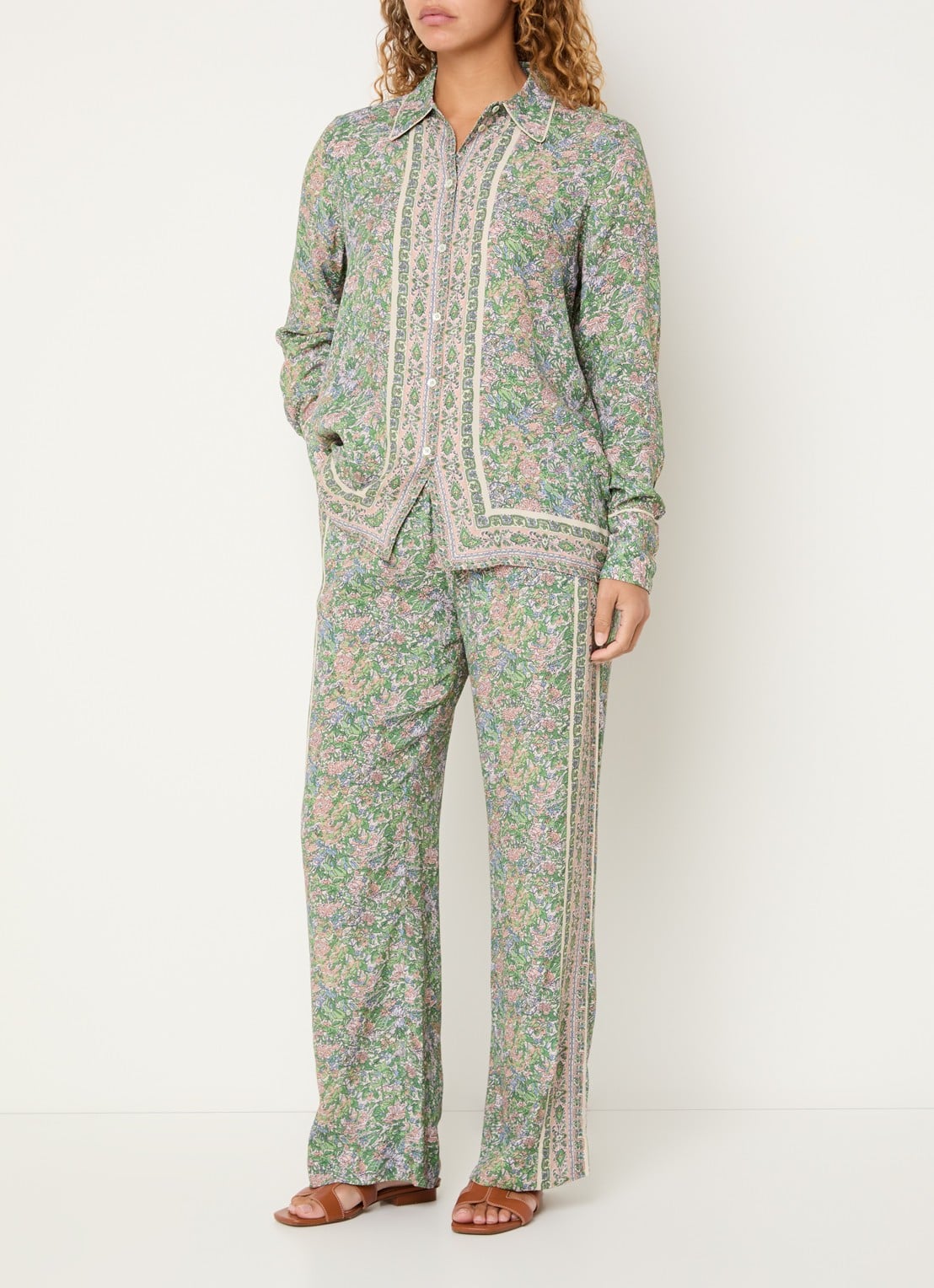 Mos Mosh MMKana blouse met bloemenprint - voorkant 3 groen