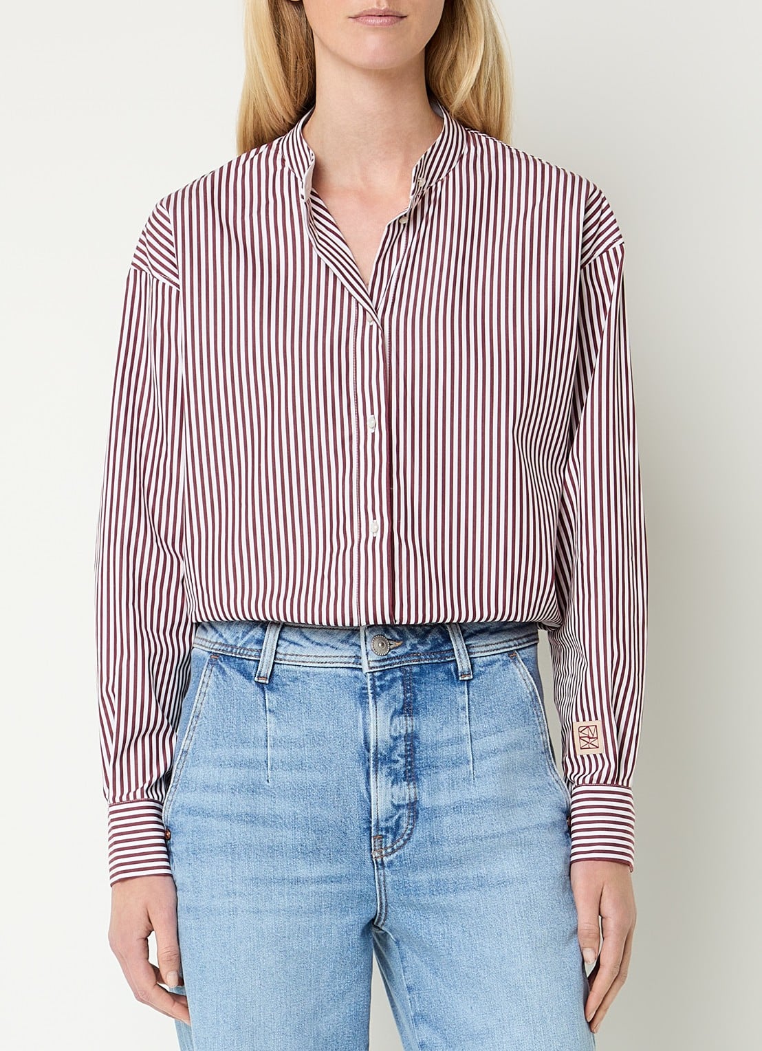 Mos Mosh MMKaris blouse met streepprint - detail 4 donkerrood