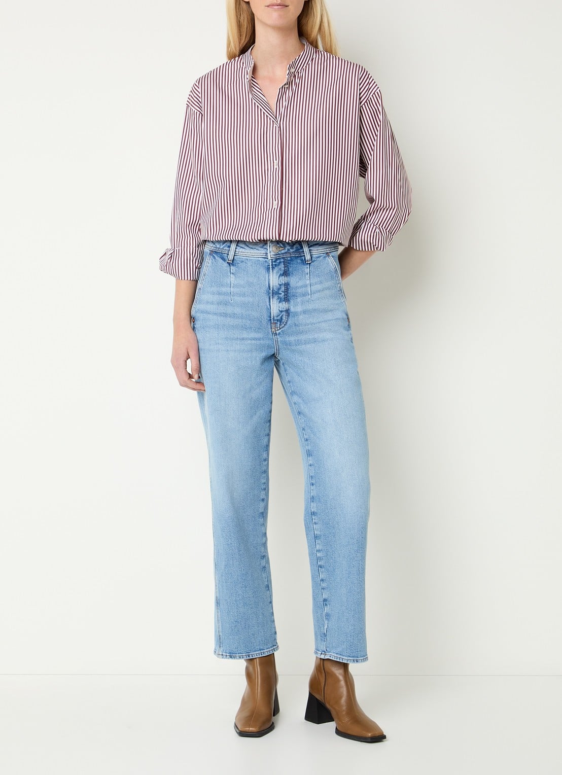 Mos Mosh MMKaris blouse met streepprint - voorkant 2 donkerrood