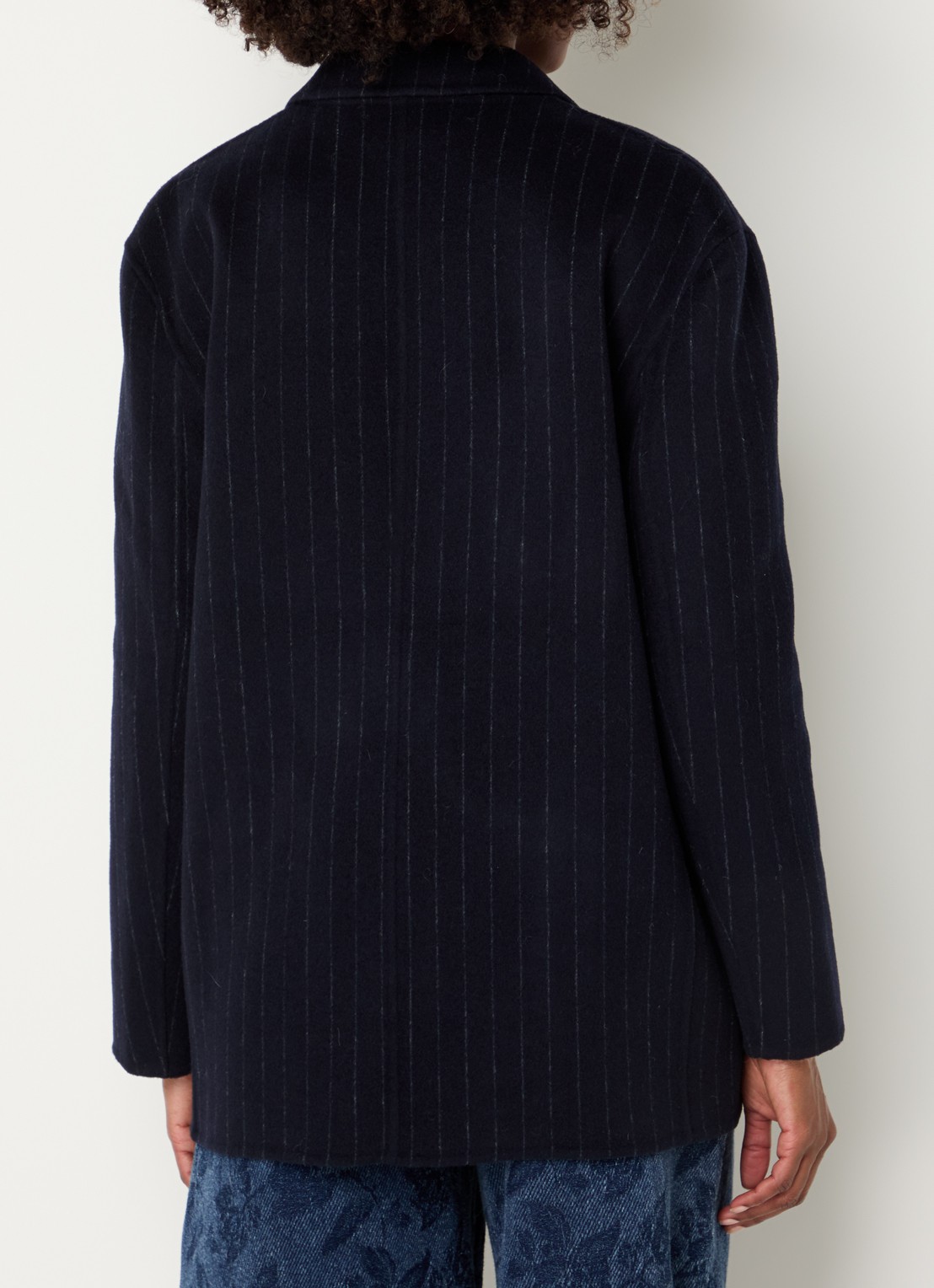 Mos Mosh MMKarita blazer met streepprint en klepzakken - achterkant 3 donkerblauw