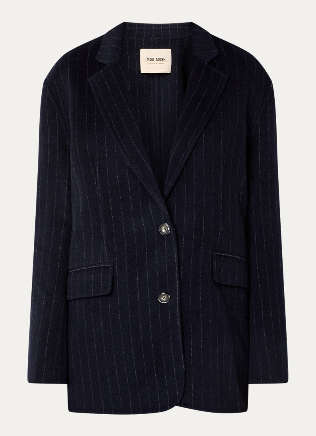 Mos Mosh MMKarita blazer met streepprint en klepzakken - voorkant donkerblauw