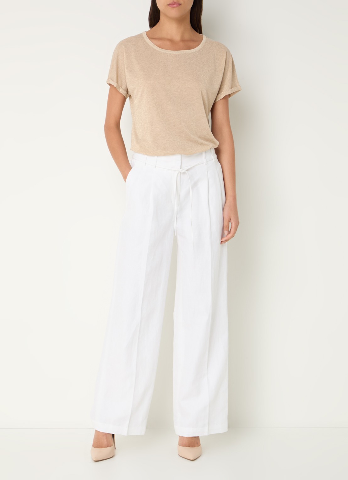 Mos Mosh MMKay semi-transparant T-shirt met lurex - voorkant 2 beige