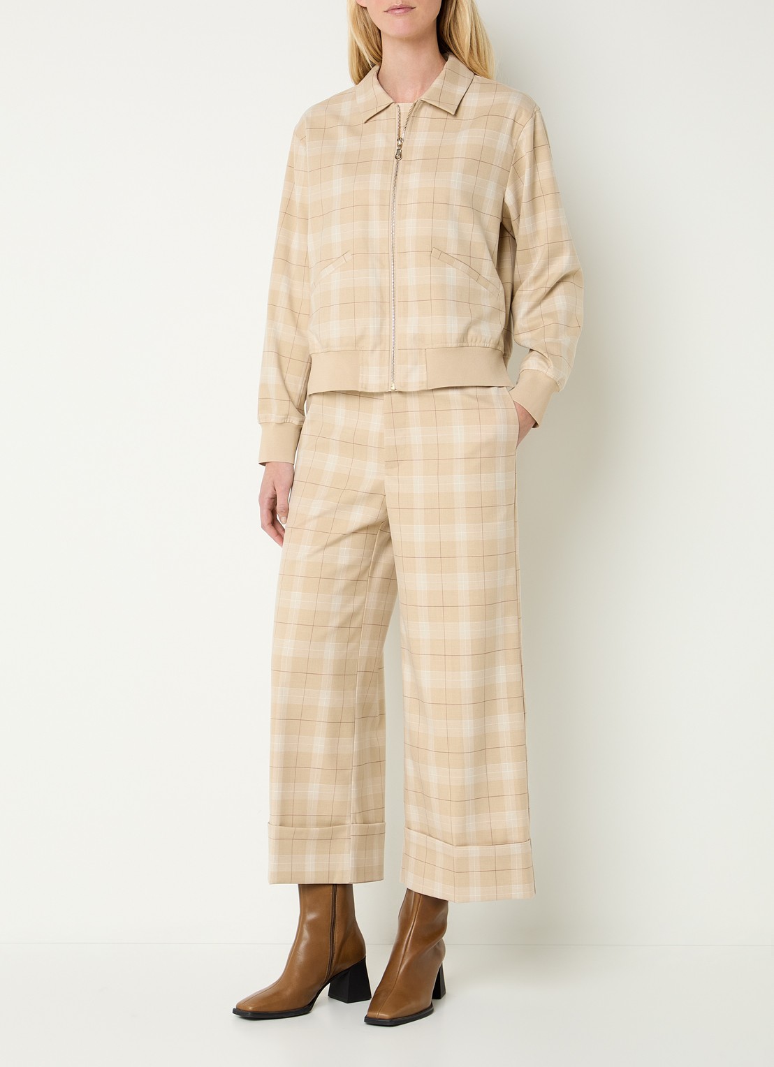 Mos Mosh MMKira Chelsea jack met ruitdessin - voorkant 3 beige