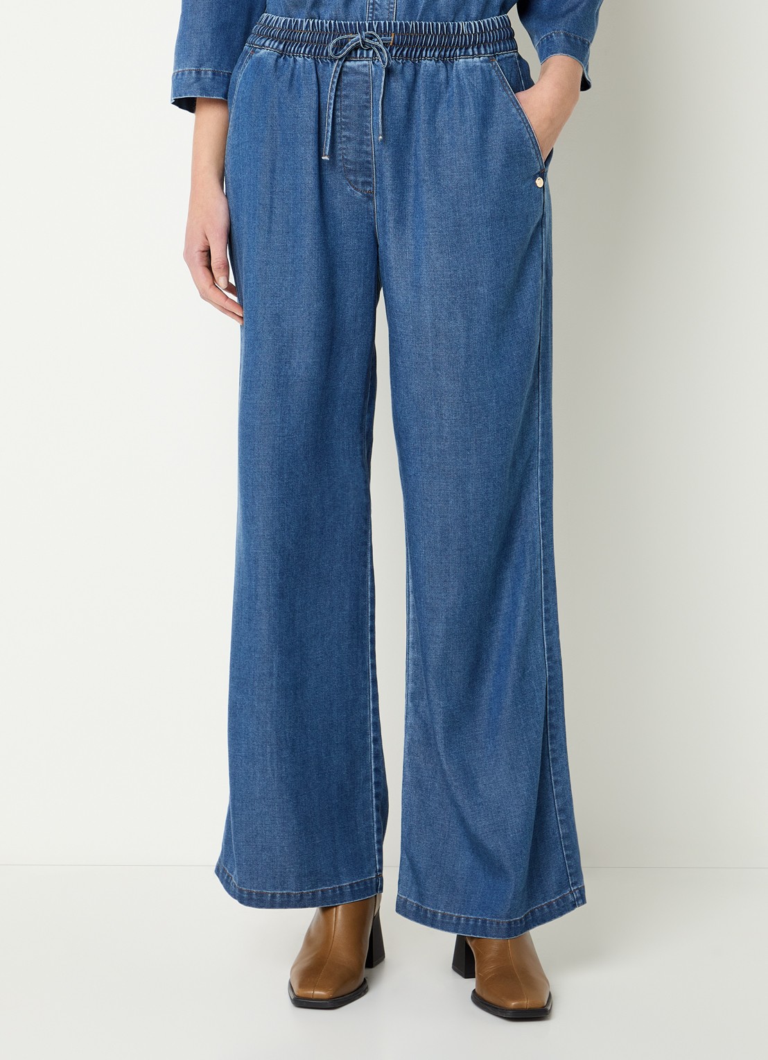 Mos Mosh MMKris Lich high waist straight fit pantalon van chambray met steekzakken - detail 4 indigo