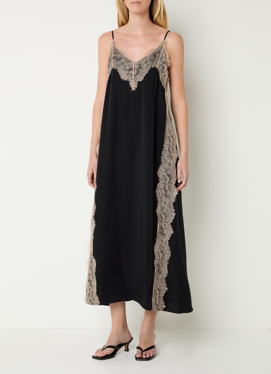 Mos Mosh MMLaurie Annie midi jurk met details van kant - detail zwart