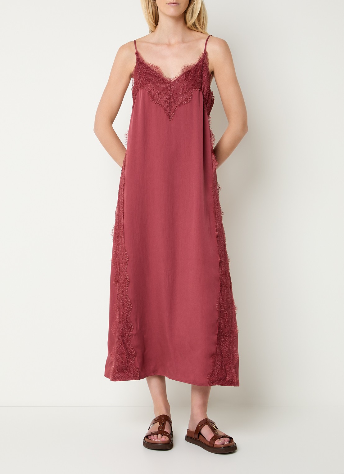 Mos Mosh MMLaurie Annie midi jurk met details van kant - detail rood