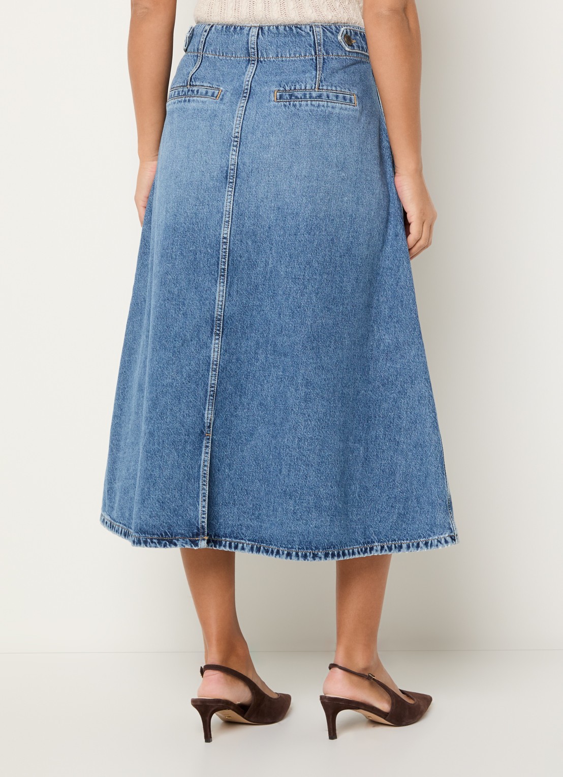 Mos Mosh MMLeala midi spijkerrok met steekzakken - achterkant blauw
